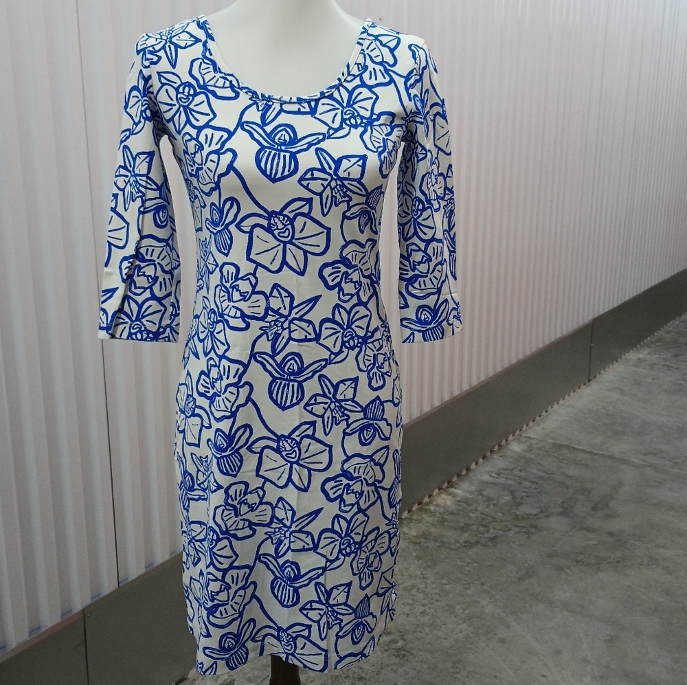 Blue and White Floral Long Sleeve Dress